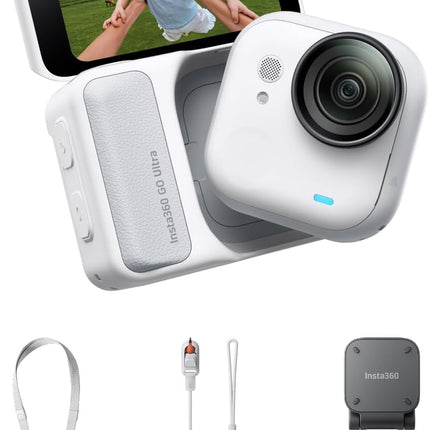 كاميرا Insta360 GO Ultra Standard Bundle بلون أسود Midnight Black - كاميرا 4K صغيرة، خفيفة الوزن ومحمولة، أداء ممتاز في الإضاءة المنخفضة، قابلة للتركيب في أي مكان، تثبيت FlowState، عمر بطارية 200 دقيقة