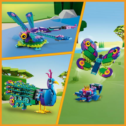 LEGO Creator 3in1 Exotic Peacock 31157 Peacock to Dragonfly to Butterfly, Small Animal Toys, Gift for 7+ Year Old Boys & Girls, 355 Pieces