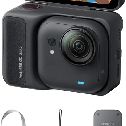 كاميرا Insta360 GO Ultra Standard Bundle بلون أسود Midnight Black - كاميرا 4K صغيرة، خفيفة الوزن ومحمولة، أداء ممتاز في الإضاءة المنخفضة، قابلة للتركيب في أي مكان، تثبيت FlowState، عمر بطارية 200 دقيقة
