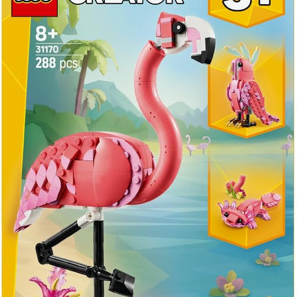 LEGO Creator 3in1 Wild Animals: Pink Flamingo 31170 Flamingo to Cockatoo to Axolotl, Animal Figure Toy, Gift for 8+ Year Old Boys & Girls, 288 Pieces
