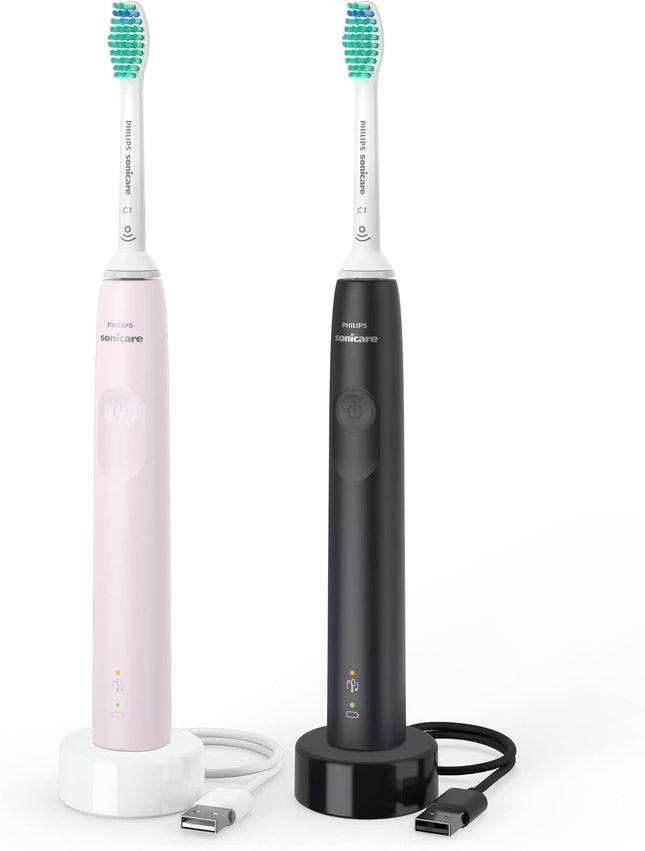 Philips Sonicare 3100 Series Electric Toothbrush Dual Pack – Black &amp; Sugar Rose (HX3675/15)