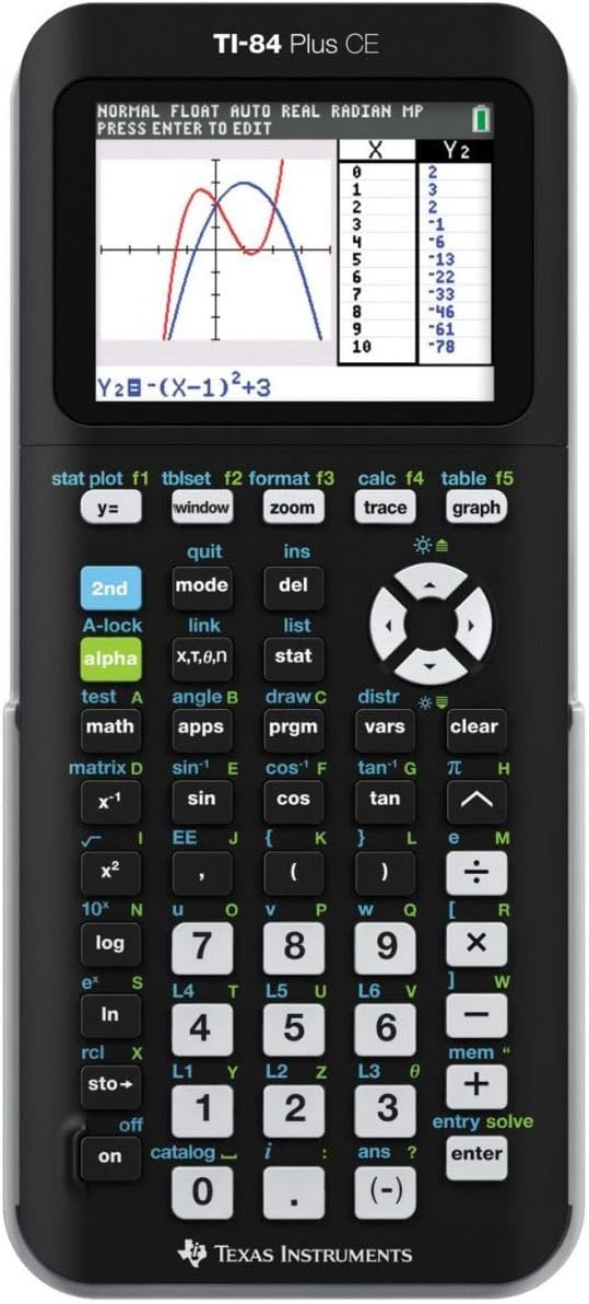 Texas Instruments TI-84 Plus CE Graphing Calculator, Black 7.5 Inch