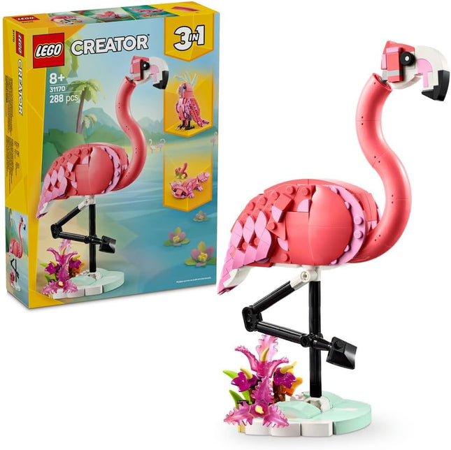 LEGO Creator 3in1 Wild Animals: Pink Flamingo 31170 Flamingo to Cockatoo to Axolotl, Animal Figure Toy, Gift for 8+ Year Old Boys & Girls, 288 Pieces