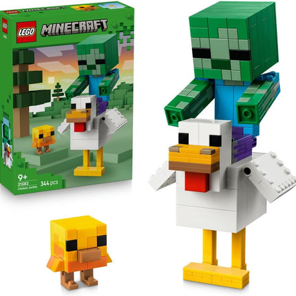 LEGO Minecraft Chicken Jockey 21582 3D Model Kit, 3 Figures incl. a Zombie, Gaming Room Decor, Birthday Gift for 9+ Year Old Boys & Girls, 344 Pieces