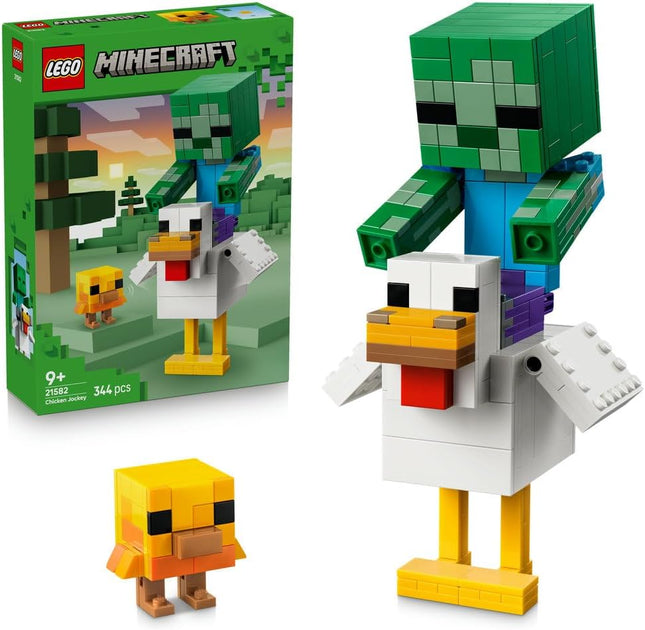 LEGO Minecraft Chicken Jockey 21582 3D Model Kit, 3 Figures incl. a Zombie, Gaming Room Decor, Birthday Gift for 9+ Year Old Boys & Girls, 344 Pieces