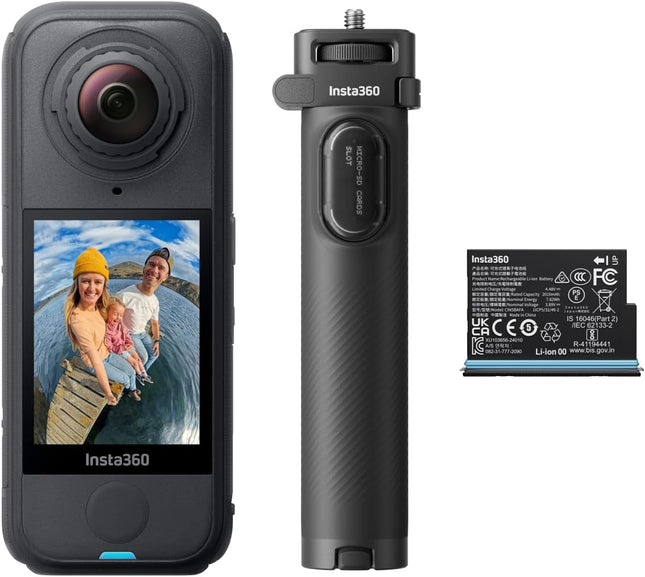 حزمة السفر Insta360 X4 - كاميرا 360 خفيفة الوزن بوزن 165 جرامًا بدقة 8K، عصا سيلفي غير مرئية، عدسات قابلة للاستبدال، صوّر أولاً وأعد التأطير لاحقًا، واقي رياح مدمج، تثبيت FlowState، تطبيق مدعوم بالذكاء الاصطناعي