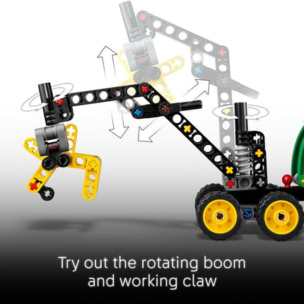 LEGO Technic John Deere 1470H Wheeled Harvester 42218 Construction Vehicle Toy, Rotating Boom & Working Claw, STEM Model Kit, Gift for 7+ Year Old Boys & Girls, 117 Pieces