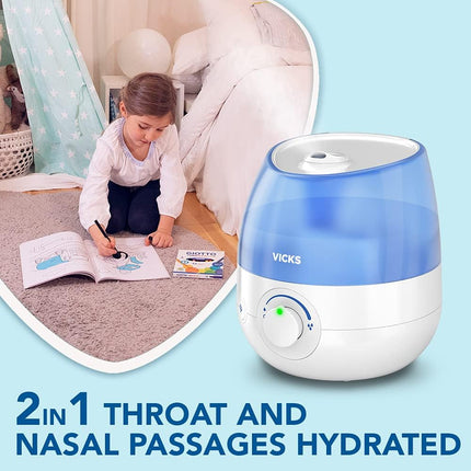جهاز ترطيب الجو بالموجات فوق الصوتية Vicks Mini Cool Mist Ultrasonic Humidifier (صغير الحجم، هادئ، لنوم أفضل، للسعال ونزلات البرد، للراحة، للزيوت العطرية، للرطوبة، للغرف حتى 15 متر مربع) VUL525