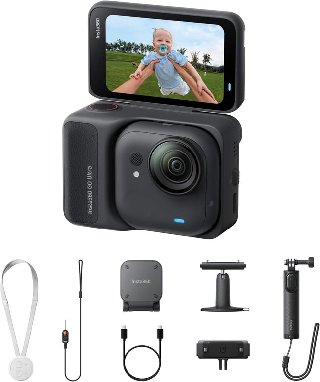 Insta360 GO Ultra Creator Bundle أسود منتصف الليل - كاميرا 4K صغيرة جدًا، خفيفة الوزن ومحمولة، أداء ممتاز في الإضاءة المنخفضة، تثبيت في أي مكان، تثبيت FlowState