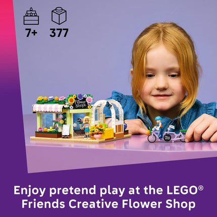 LEGO Friends Creative Flower Shop 42693 Flower Shop Toy, Artificial Flowers, 2 Mini Dolls & Bike, Miniature Set, Gift for 7+ Year Old Girls & Boys, 377 Pieces