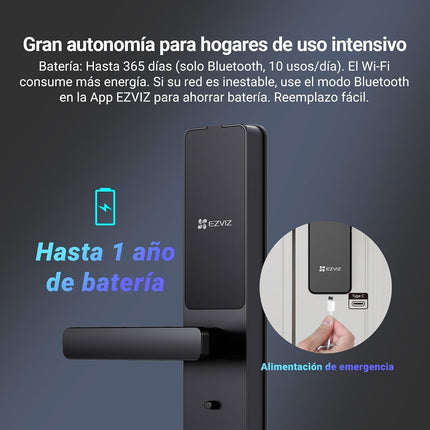 EZVIZ Smart Lock Y2000, 7-in-1 Smart Door Lock, Built-in Wifi Fingerprint Access, Weather-Resistant, Child Safety Lock for Apartment, Villa, Office (Black-Gre, 6068 Mortise)