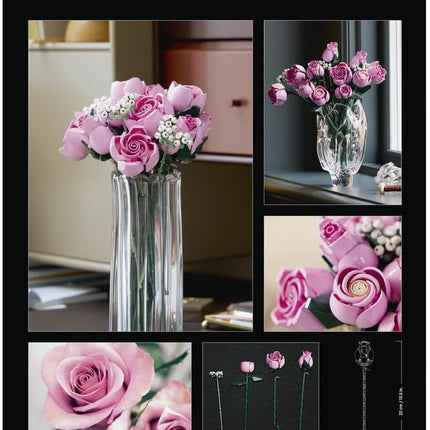 LEGO Botanicals Bouquet of Pink Roses 10374 Artificial Flowers, Baby's Breath Sprigs, Building Set for Adults, Home Decor, DIY Gift Idea, 789 Pieces