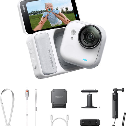 Insta360 GO Ultra Creator Bundle أسود منتصف الليل - كاميرا 4K صغيرة جدًا، خفيفة الوزن ومحمولة، أداء ممتاز في الإضاءة المنخفضة، تثبيت في أي مكان، تثبيت FlowState