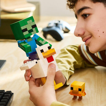 LEGO Minecraft Chicken Jockey 21582 3D Model Kit, 3 Figures incl. a Zombie, Gaming Room Decor, Birthday Gift for 9+ Year Old Boys & Girls, 344 Pieces