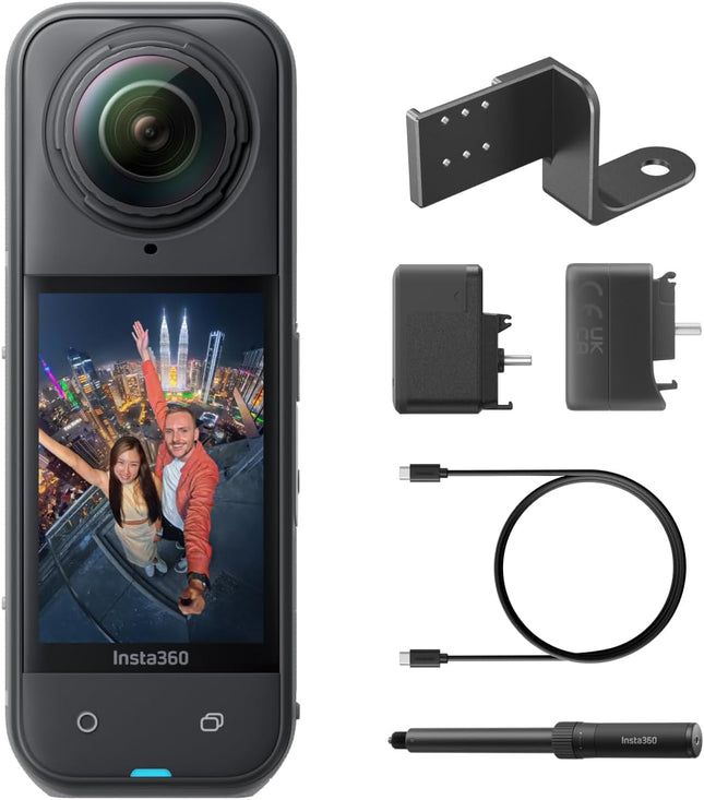 حزمة Insta360 X5 Creator - كاميرا حركة 360 درجة بدقة 8K ومقاومة للماء، إضاءة منخفضة رائدة، تأثير عصا سيلفي غير مرئية، عدسة متينة وقابلة للاستبدال، بطارية تدوم 3 ساعات، صوت واضح، تثبيت، تحرير بالذكاء الاصطناعي