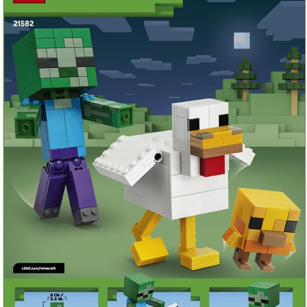 LEGO Minecraft Chicken Jockey 21582 3D Model Kit, 3 Figures incl. a Zombie, Gaming Room Decor, Birthday Gift for 9+ Year Old Boys & Girls, 344 Pieces