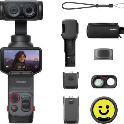 حزمة Insta360 Luna Ultra Creator باللون الأسود الكوني - كاميرا تصوير مدونات فيديو بدقة 8K مع عدسات لايكا مزدوجة، تقريب بصري 12x، مستشعر 1 بوصة، شاشة لمس قابلة للفصل بحجم 2 بوصة، رقاقة ذكاء اصطناعي ثلاثية، كاميرا جيب جيمبال لتصوير مدونات الفيديو