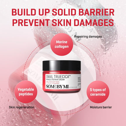 Some By Mi Snail Truecica Miracle Repair Cream | 60g | Made From Snail Mucin For Sensitive Skin | Daily Repair Face Moisturizer For Acne Marks & Strengthen Skin Barrier