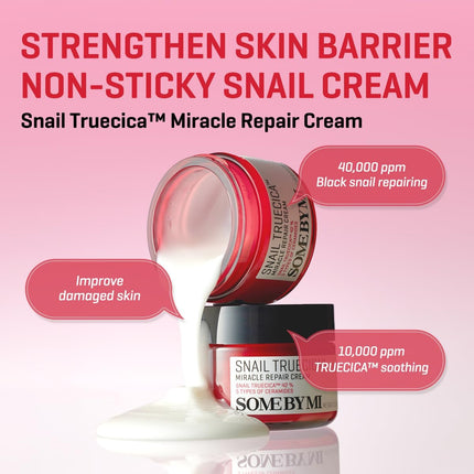 Some By Mi Snail Truecica Miracle Repair Cream | 60g | Made From Snail Mucin For Sensitive Skin | Daily Repair Face Moisturizer For Acne Marks & Strengthen Skin Barrier