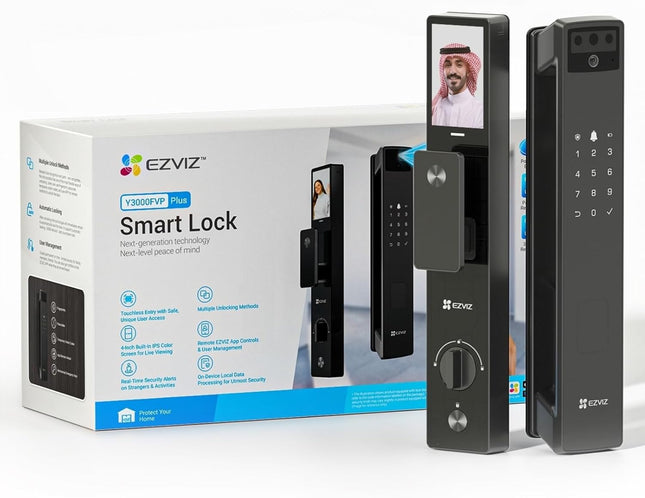 EZVIZ Smart Lock Y3000FVP PLUS, 8-in-1 Smart Door Lock, Palm Vein & 3D Face Recognition Door Lock, Built-in Wifi+8GB storage, Night Vision, Active Intercom & Child Safety (6068 Mortise)