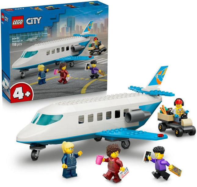 LEGO City Passenger Jet 60492 Plane Model Kit, 4 Minifigures & Travel Accessories, Educational Set, Gift for 4+ Year Old Boys & Girls, 118 Pieces
