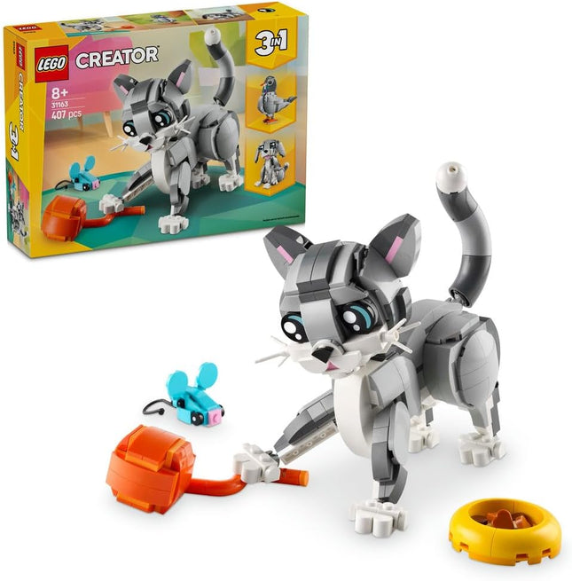 LEGO Creator 3in1 Playful Cat 31163 Cat Transforms into a Pigeon or Dog, Animal Figure Toy, Gift for 8+ Year Old Boys & Girls, 407 Pieces