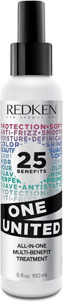 Redken One United | 25 Multi-Benefits Leave-In Treatment Spray Care | 150ml Professional sulfate-free 25 multi-benefits treatment spray increases manageability, protection & conditions the hair