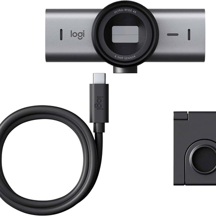 كاميرا ويب Logitech MX Brio Ultra HD 4K للتعاون والبث، 1080 بكسل بمعدل 60 إطارًا في الثانية، ميكروفونات مزدوجة بخاصية تقليل الضوضاء، وضع العرض، USB-C، غطاء كاميرا الويب، تعمل مع Microsoft Teams، وZoom، وGoogle Meet - جرافيتي