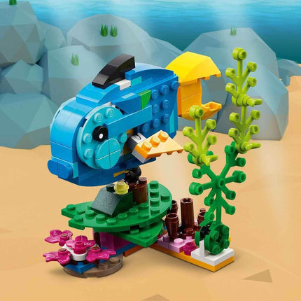 LEGO Creator 3in1 Exotic Parrot 31136 Parrot to Frog to Fish Animal Figures, Creative Building Toy, Gift for 7+ Year Old Boys & Girls, 253 Pieces