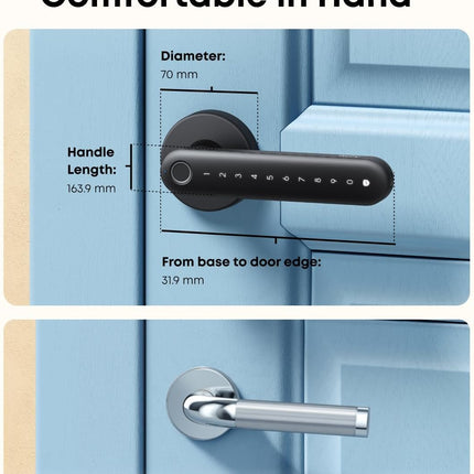 eufy Smart Lock FamiLock C32, Fingerprint Keyless Entry Door Lock with Handle for Interior Doors, Built-in Wi-Fi (2.4 GHz Only), App Control, Self-Learning AI, Auto Lock, 4 AA Batteries, Alexa/Google