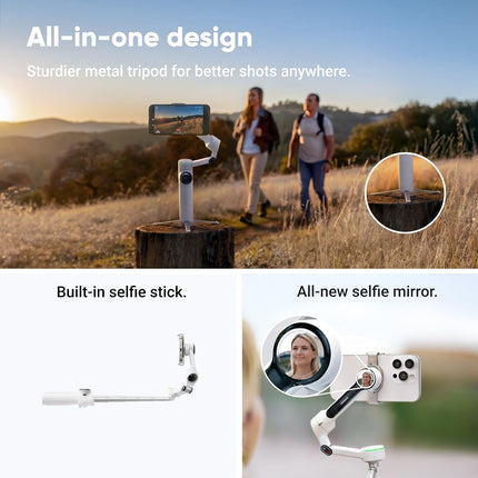 حزمة التعقب Insta360 Flow 2 Pro AI باللون الرمادي، مثبت هاتف (Gimbal) للآيفون/الأندرويد