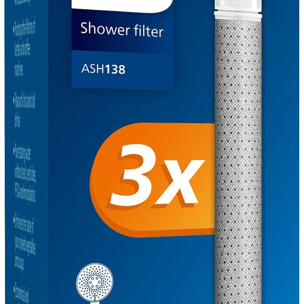 Philips Water Shower Head Replacement Filter Pack of 3, Effectively Removes Chlorine and Other Large Particles, 1 Month Filtering Time