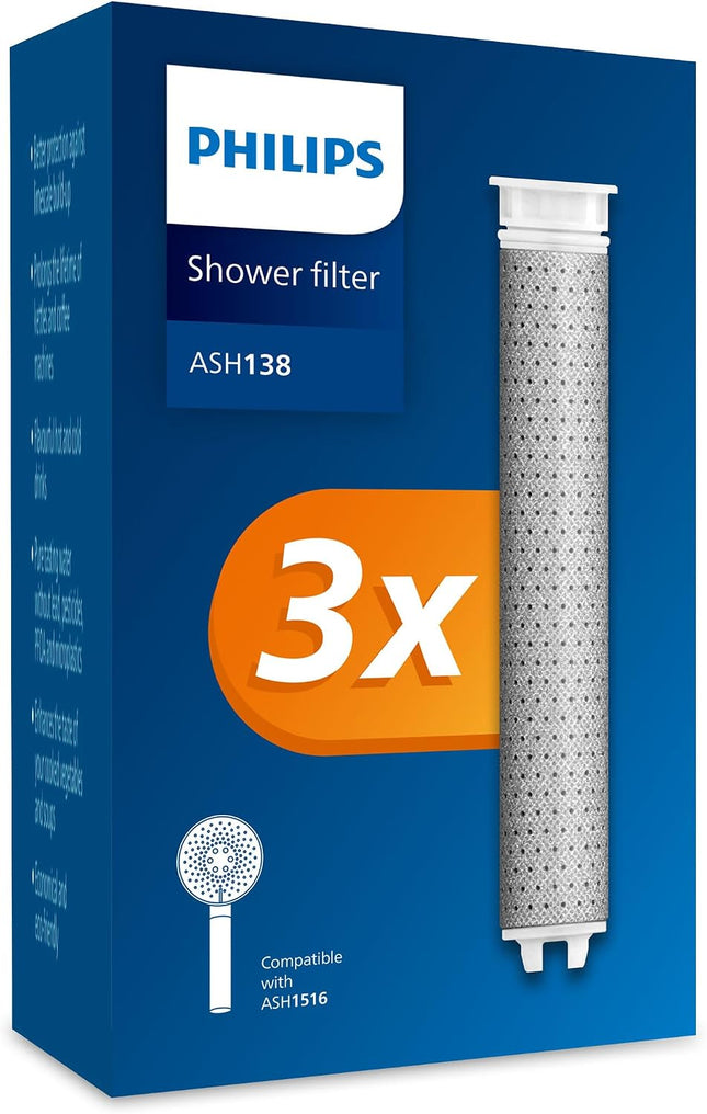 Philips Water Shower Head Replacement Filter Pack of 3, Effectively Removes Chlorine and Other Large Particles, 1 Month Filtering Time