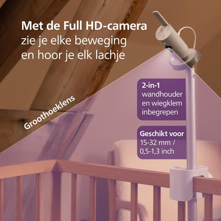 Philips Avent Premium Connected Baby Monitor, Avent's most advanced baby monitor yet with sleep and breathing monitoring via AI, Cry Translation, HD, app, SCD973/26