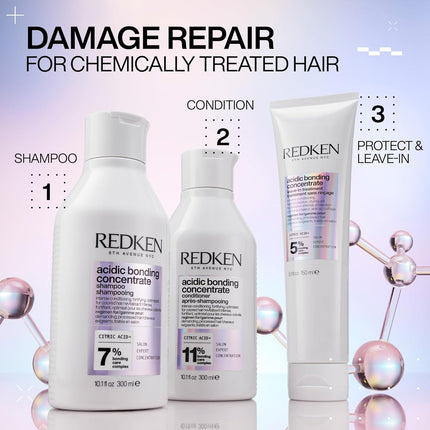 Redken Acidic Bonding Concentrate Shampoo | Repair Damaged Hair | 300ml Professional formula with citric acid & bonding complex, cleanses hair & works molecularly to repair & strengthen the hair