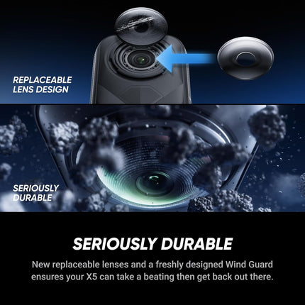 حزمة Insta360 X5 للدراجات النارية، كاميرا أكشن مقاومة للماء 8K بزاوية 360 درجة، عدسات متينة قابلة للتبديل، بطارية تدوم 3 ساعات، صوت واضح، تثبيت، تأثير عصا السيلفي غير المرئية، أداء رائع في الإضاءة المنخفضة