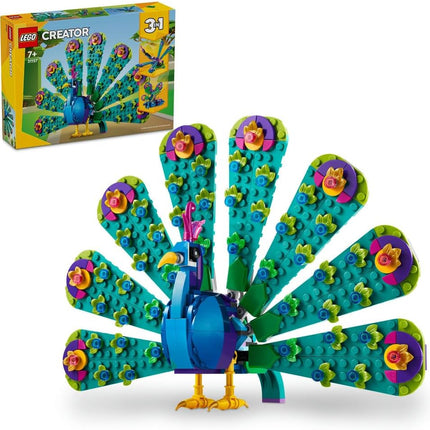 LEGO Creator 3in1 Exotic Peacock 31157 Peacock to Dragonfly to Butterfly, Small Animal Toys, Gift for 7+ Year Old Boys & Girls, 355 Pieces