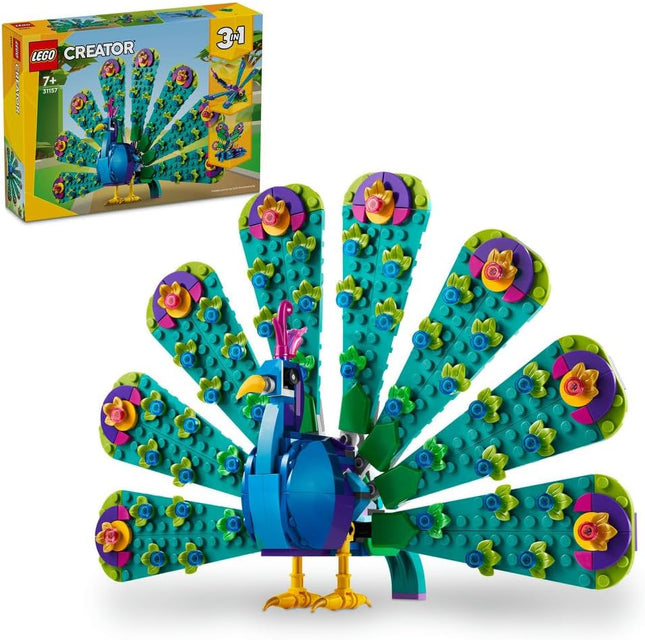 LEGO Creator 3in1 Exotic Peacock 31157 Peacock to Dragonfly to Butterfly, Small Animal Toys, Gift for 7+ Year Old Boys & Girls, 355 Pieces