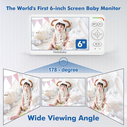 HelloBaby HB6560 No WiFi Baby Monitor with Camera 6" IPS 30h Battery PTZ