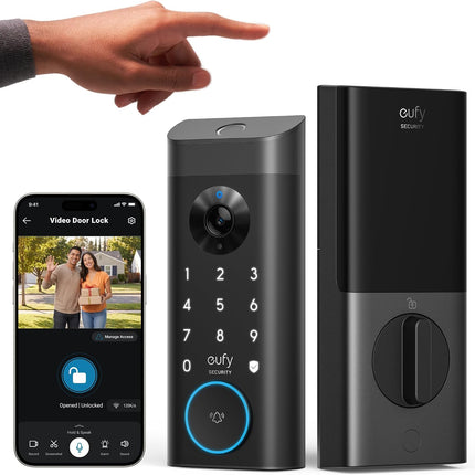 eufy Security Video Smart Lock E330, 3-in-1 Camera+Doorbell+Fingerprint Keyless Entry Door Lock, WiFi Door Lock,App Remote Control,2K HD,Doorbell Camera,No Monthly Fee