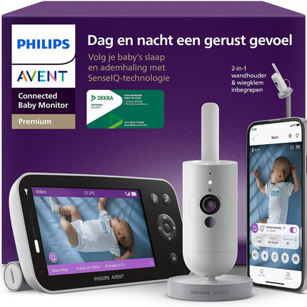 Philips Avent Premium Connected Baby Monitor, Avent's most advanced baby monitor yet with sleep and breathing monitoring via AI, Cry Translation, HD, app, SCD973/26