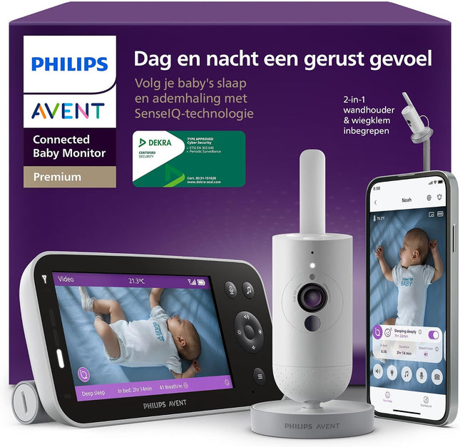 Philips Avent Premium Connected Baby Monitor, Avent's most advanced baby monitor yet with sleep and breathing monitoring via AI, Cry Translation, HD, app, SCD973/26