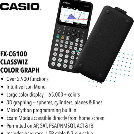 Casio FX-CG100-W-DT Color Graphing Calculator with High-Resolution Display for Students & Professionals