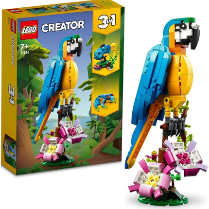 LEGO Creator 3in1 Exotic Parrot 31136 Parrot to Frog to Fish Animal Figures, Creative Building Toy, Gift for 7+ Year Old Boys & Girls, 253 Pieces