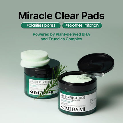Some By Mi AHA BHA PHA 30 Days Miracle Truecica Clear 70 Pad, Exfoliating Toner Pads, 125ml