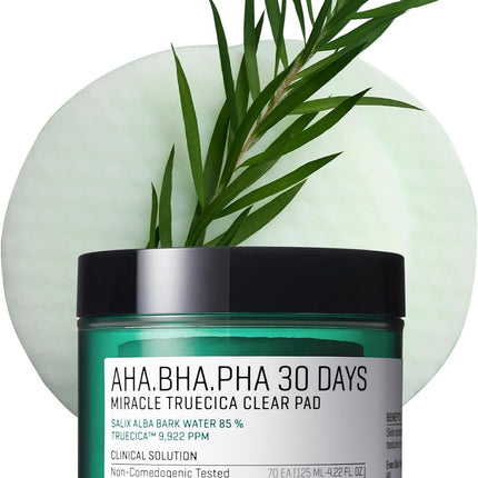 Some By Mi AHA BHA PHA 30 Days Miracle Truecica Clear 70 Pad, Exfoliating Toner Pads, 125ml