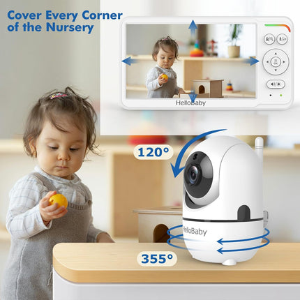 HelloBaby HB6560 No WiFi Baby Monitor with Camera 6" IPS 30h Battery PTZ