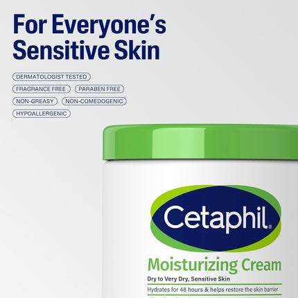 Cetaphil Moisturizing Cream | Face & Body | Men & Women | Normal to Dry to Very Dry Sensitive Skin | Non-Comedogenic | Vit B5, Niacinamid & Panthenol | Unscented | 453g