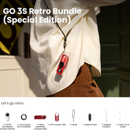 Insta360 GO 3S Retro Bundle 128GB - كاميرا مدونات فيديو بدقة 4K، صغيرة ومحمولة