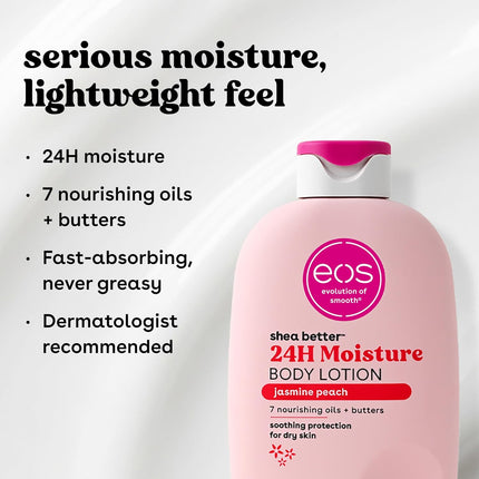 eos Shea Better Body Lotion- Jasmine Peach, 24-Hour Moisture Skin Care, Lightweight & Non-Greasy, Made with Natural Shea, Vegan, 16 fl oz